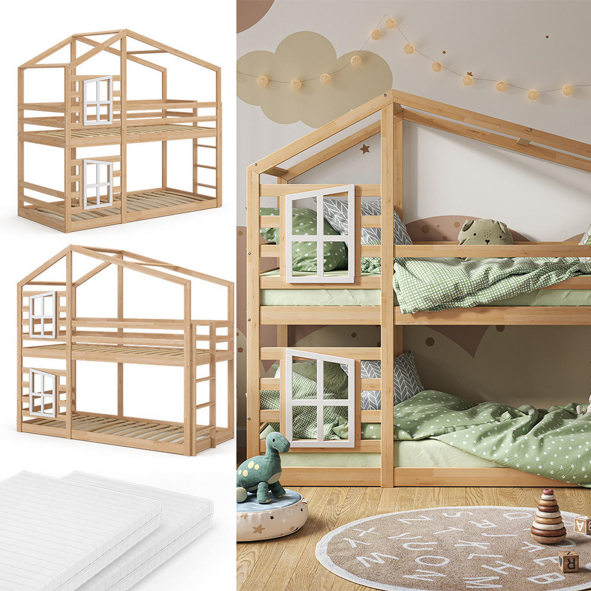 ETAGENBETT Maja Braun 90x200 cm mit 2 Matratzen - Braun, Holz (90/200cm) - VitaliSpa