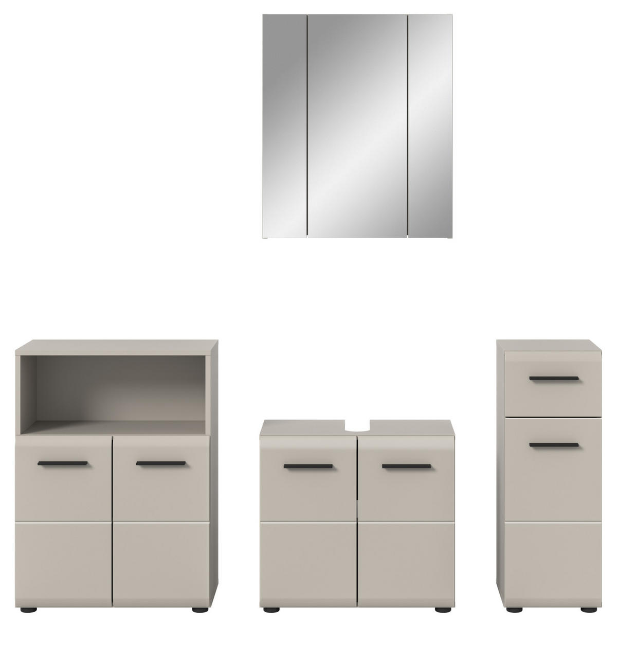 BADMÖBEL-SET Kaschmir 4-teilig 180 cm, Komplettset mit viel Stauraum - Kaschmir/Schwarz, Glas/Holzwerkstoff (180/185/30cm) - Inn.Furn