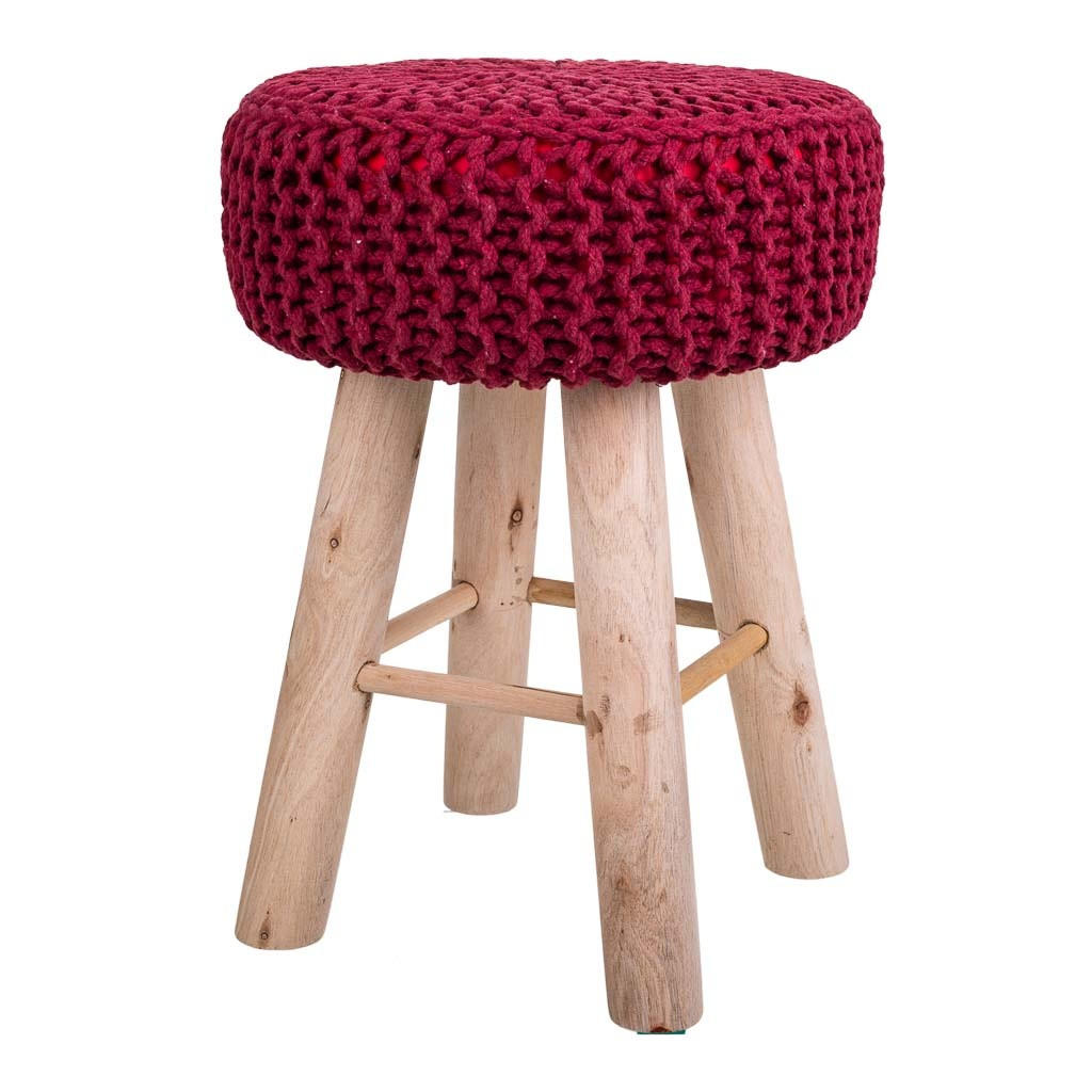HOCKER aus Holz und Baumwolle, rot, 32x44cm - Rot, Holz (32/44/32cm) - Wanderlust