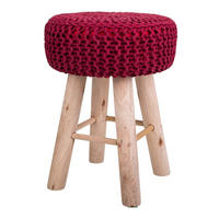 HOCKER aus Holz und Baumwolle, rot, 32x44cm - Rot, Holz (32/44/32cm) - Wanderlust