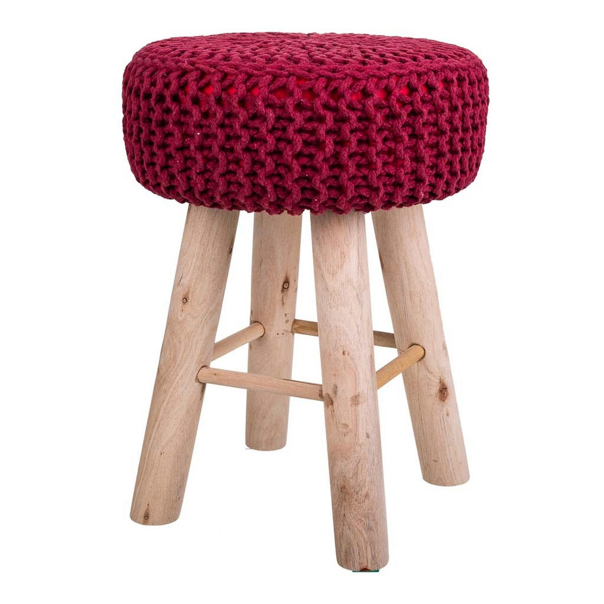 HOCKER aus Holz und Baumwolle, rot, 32x44cm - Rot, Holz (32/44/32cm) - Wanderlust