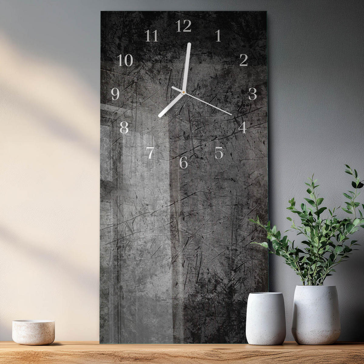 WANDUHR 30x60 cm - Rosenblätter - Schwarz, Glas (30/60/0.4cm) - TULUP