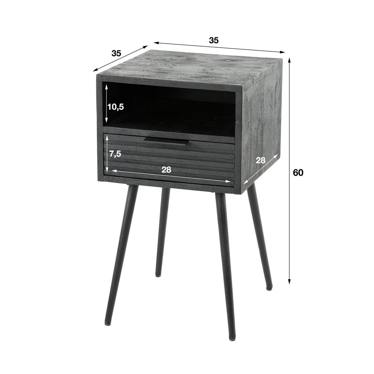 NACHTTISCH Marina Schwarz 35/35/60 cm - Schwarz, Holz (35/60/35cm) - Hoyz Collection