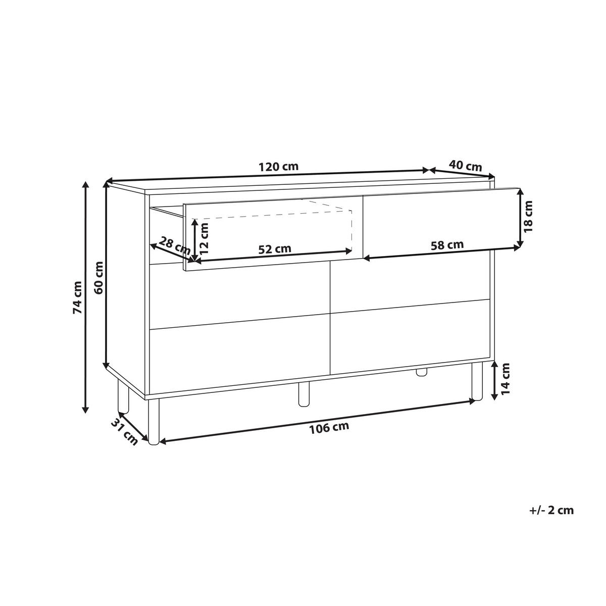 KOMODA s 6 zásuvkami Světle hnědá Sharpe - hnědá, kompozitní dřevo (120/74/40cm) - Beliani