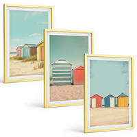 BILDER SET 3er Set - 40x60 cm Goldrahmen - Bunte Häuser, Strand, Sonne - Goldfarben, Kunststoff (40/60cm) - TULUP