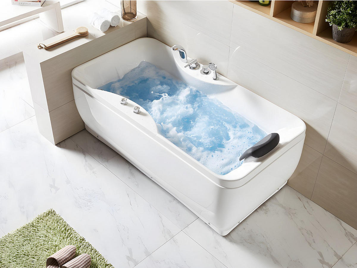 WHIRLPOOLBADEWANNE - 1 -Sitzer - Acryl - weiß - GAVINO - Weiß, Kunststoff (150/54.5/75cm) - Vente-Unique