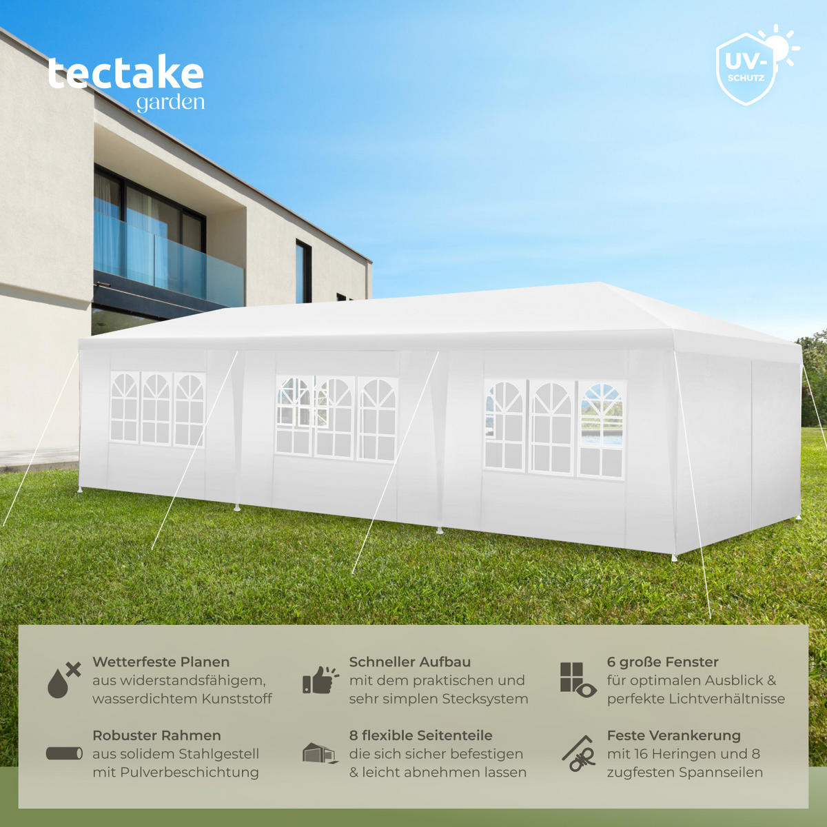 PAVILLON Miramas,wasserdicht,weiß - Weiß, Kunststoff (300/250/900cm) - tectake