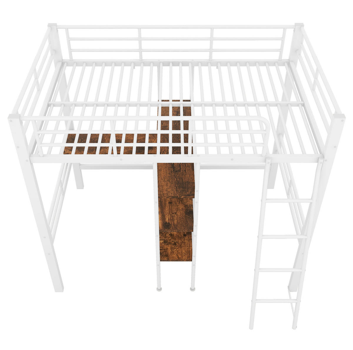 HOCHBETT 90/200 cm Weiß mit Schreibtisch und mehreren Regalen mit Matratze - Weiß, Metall (90/200cm) - OKWISH