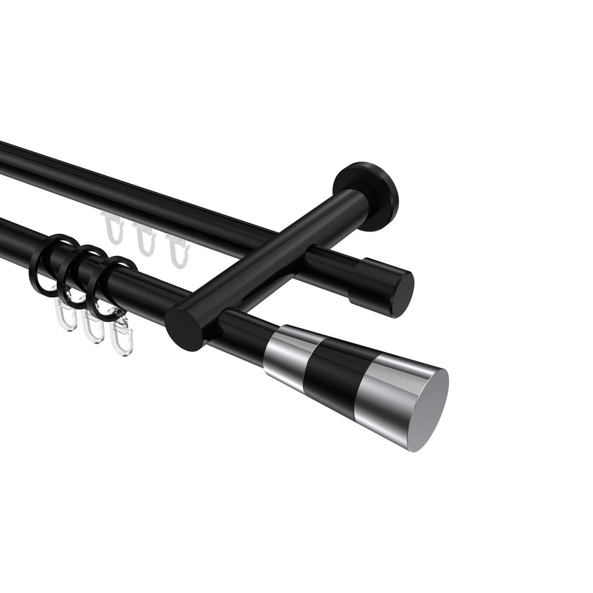 RUNDROHR-INNENLAUF-GARDINENSTANGEN-SET Platon Tanara 160 cm, 2-läufig, 20 mm Ø Schwarz - Chromfarben/Schwarz, Metall (160cm) - INTERDECO