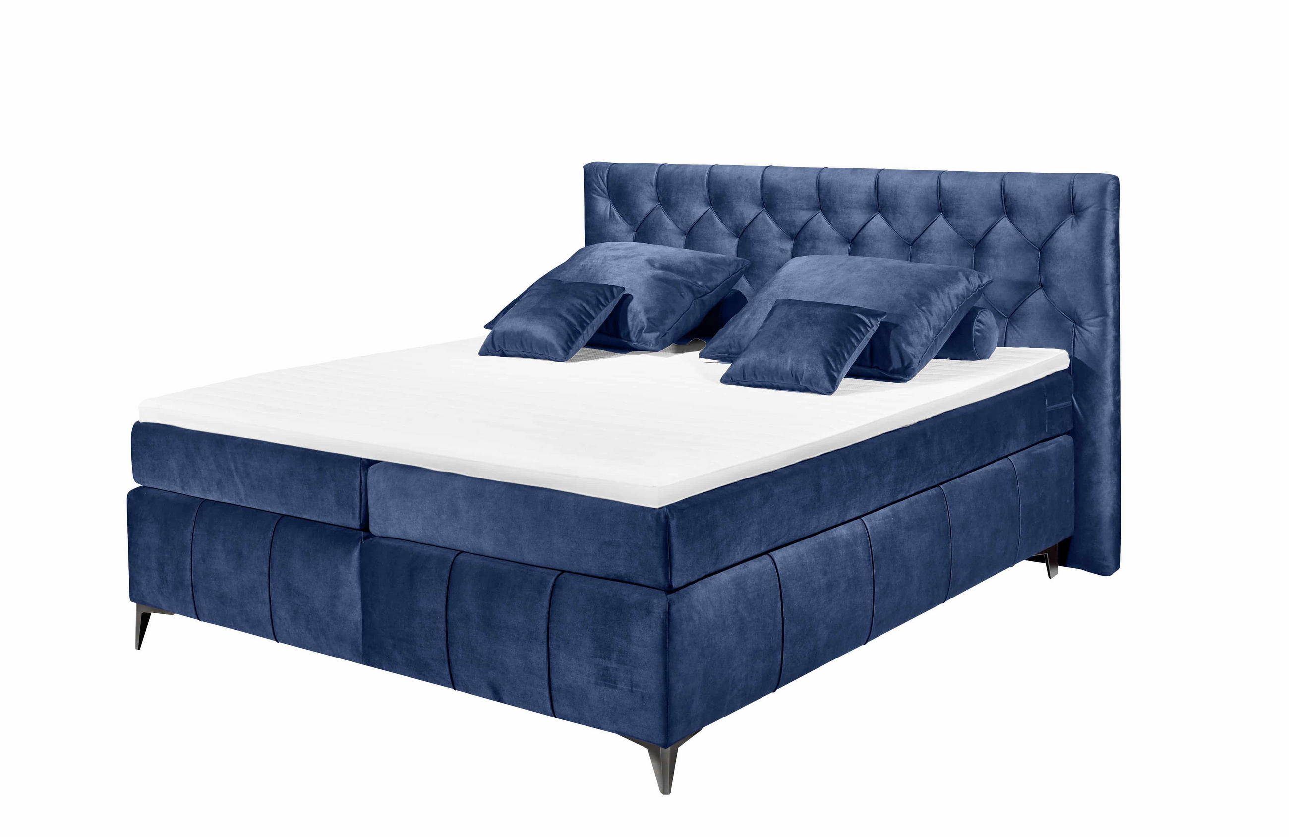 BOXSPRINGBETT 180 x 200 cm – 7‑Zonen-Tonnentaschen-Federkernmatratze, HR‑30 Topper, Samtoptik - Blau/Anthrazit, Kunststoff/Textil (180/200cm) - ed exciting design