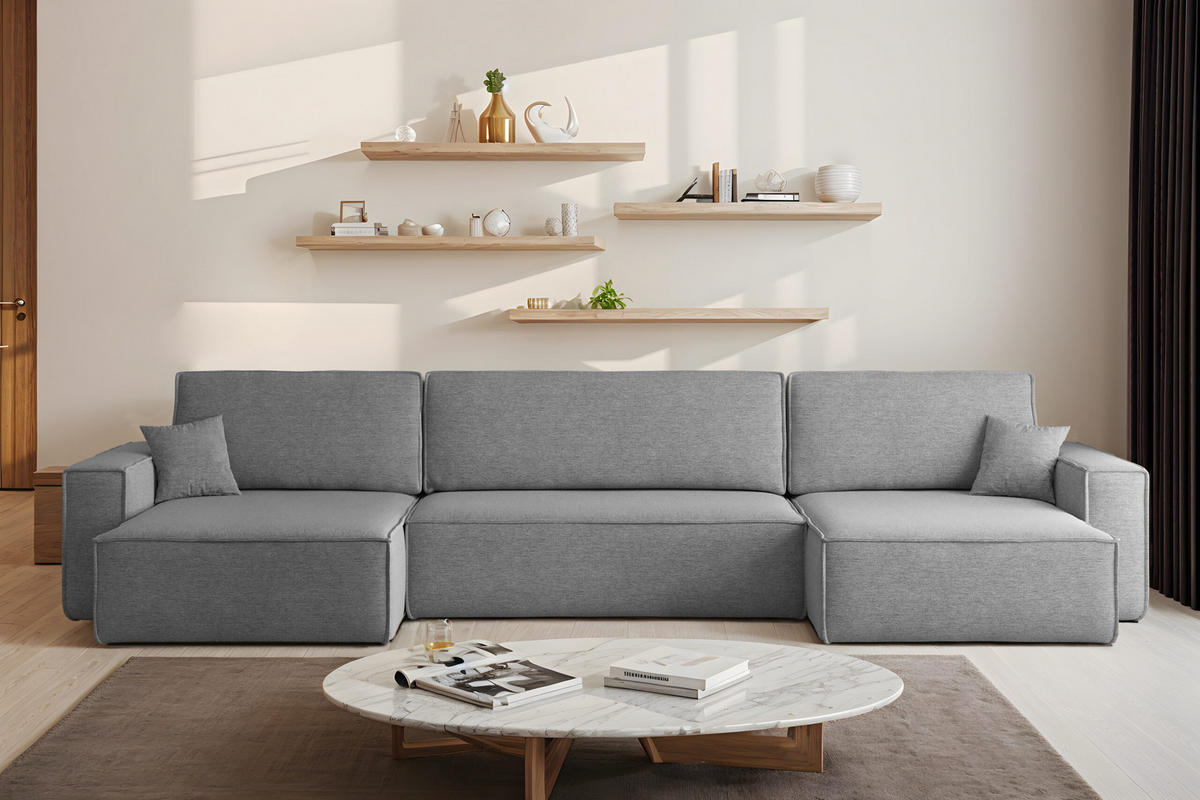 ECKSOFA Mit Schlaffunktion Und Bettkasten, Eckcouch BEST U XL Stoff Verita Stahl - Anthrazit, Holz (142/372cm) - Kaiser Möbel
