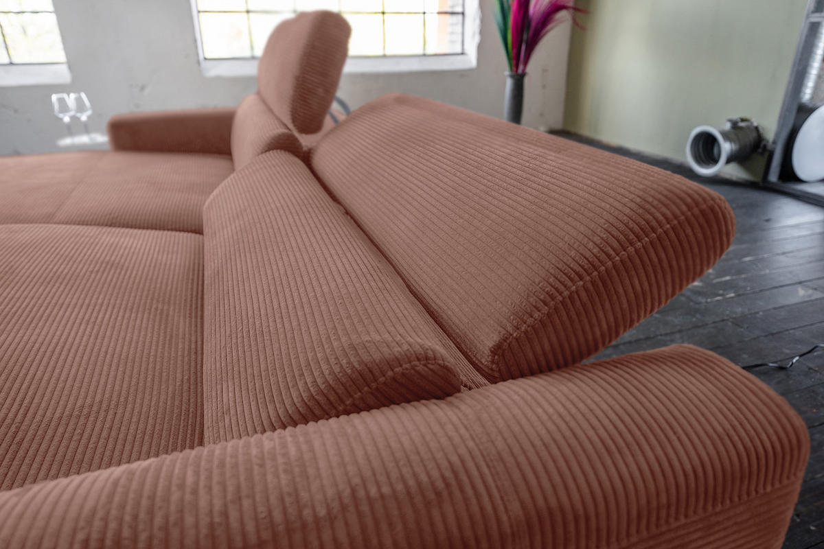 ECKSOFA LAISKA Braun Cord Relaxfunktion - Dunkelbraun/Schwarz, Textil/Metall (282/177cm) - KAWOLA