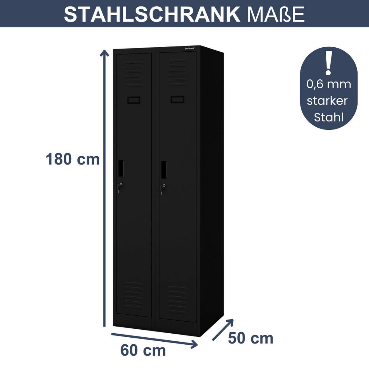 UMKLEIDESCHRANK Spind WIEN 2 Abteile 180x60x50cm Schwarz - Schwarz, Metall (60/180/50cm) - DELUKE