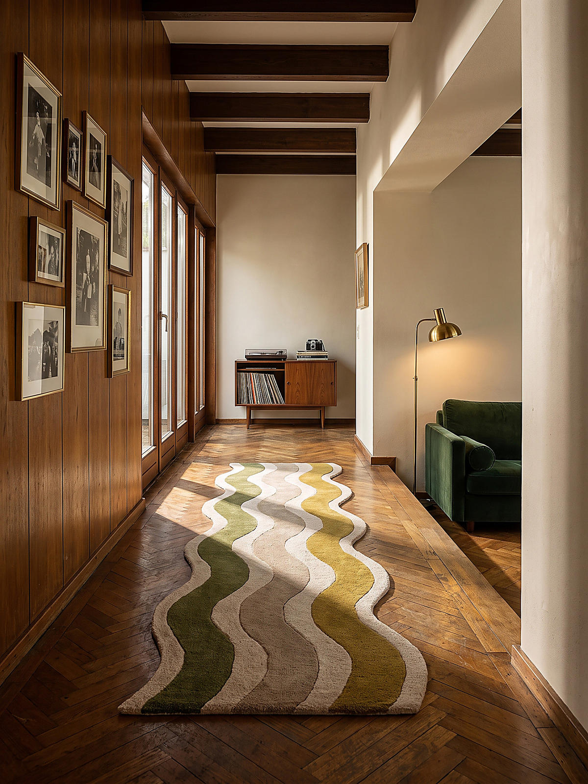 LÄUFER handgetuftet MONNOW, in Erdtöne-Grün, Wellenstreifen, 80 x 300 cm - Grün, Textil (80/300cm) - KADIMA DESIGN