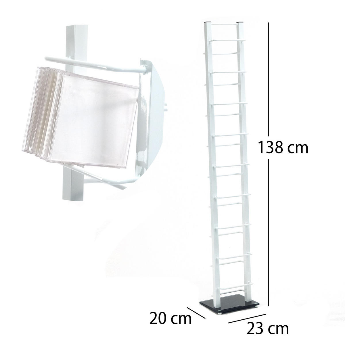 CD-STÄNDER Tower Metall mit Glasfuß, für 126 CDs weiß - Weiß, Kunststoff (20/138/12cm) - DESIGN DELIGHTS