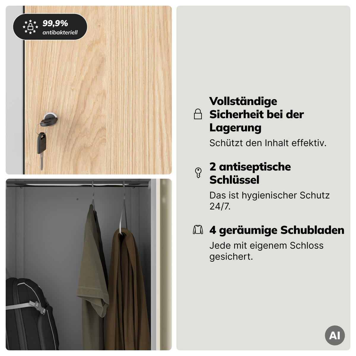 KLEIDERSCHRANK Typ L JULIA 185x80x45 cm - Grau/Sonoma Eiche, Metall (80/185/45cm) - Jan Nowak
