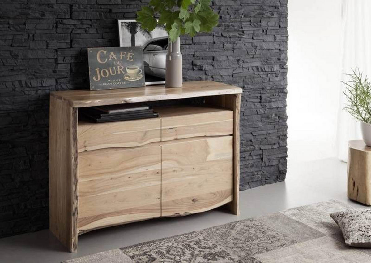 SIDEBOARD Akazie 131x45x96 natur lackiert PURE ACACIA #103 - Braun, Holz (131/96/45cm) - Massivmoebel24