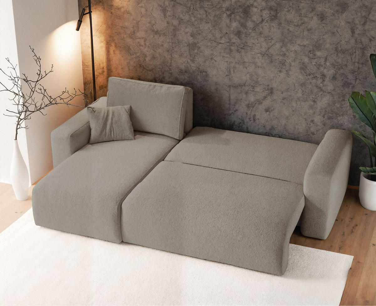 ECKSOFA Pianoni Hellbraun Bouclé-Bezug - Hellbraun/Schwarz, Kunststoff/Textil (244/140cm) - Selsey