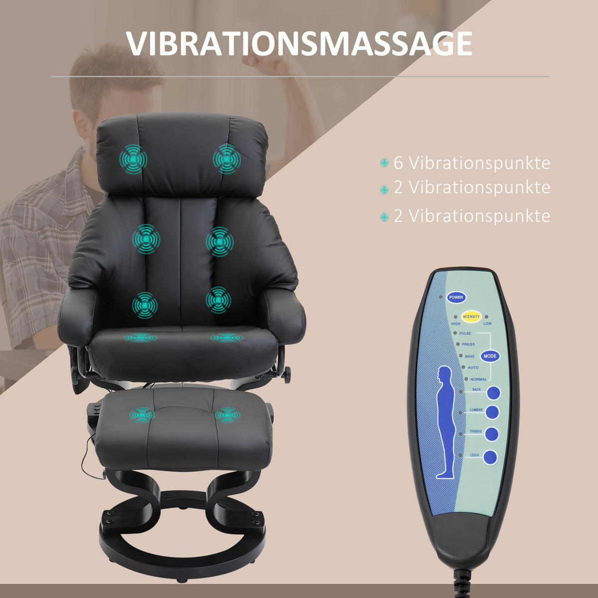 MASSAGESESSEL, Schwarz, Kunstleder - Schwarz, Leder (80/102/76cm) - HOMCOM