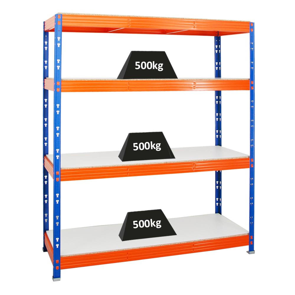 SCHWERLASTREGAL Rhino 180x160x60 cm 4 Melamin-Ebenen 16mm Fachlast 500 kg Blau/Orange - Blau/Orange, Metall (160/180/60cm) - PROREGAL