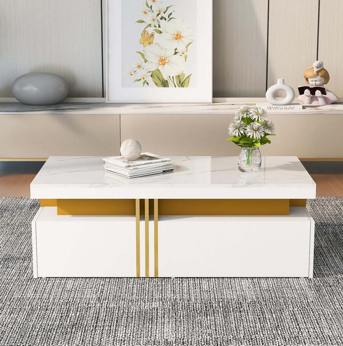 COUCHTISCH mit 2 Schubladen 100x50 cm Weiß Hochglanz - Weiß, Holzwerkstoff (100/50/40cm) - Meubliv