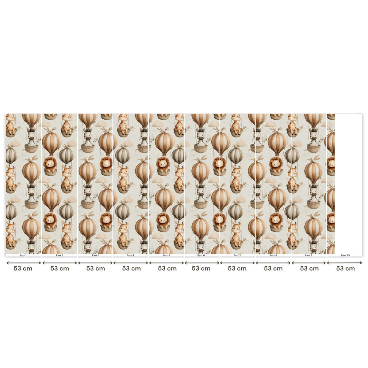 KINDERTAPETE - Safari - Heißluftballons - Taupe - 450x200 cm - Beige, Papier (450/200cm) - OnlyWow