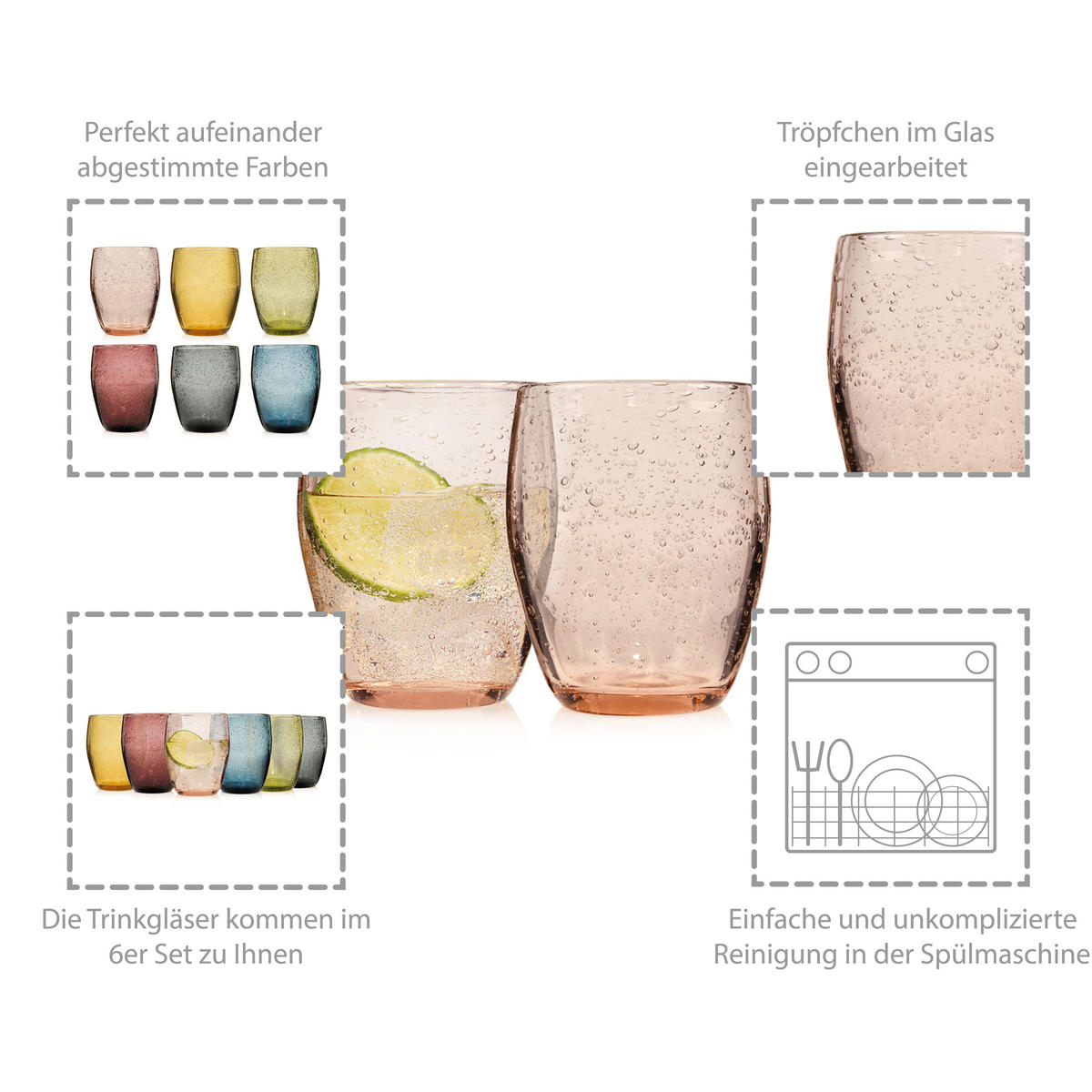 TRINKGLÄSER Set London 6 teilig - Multicolor, Glas - Sänger