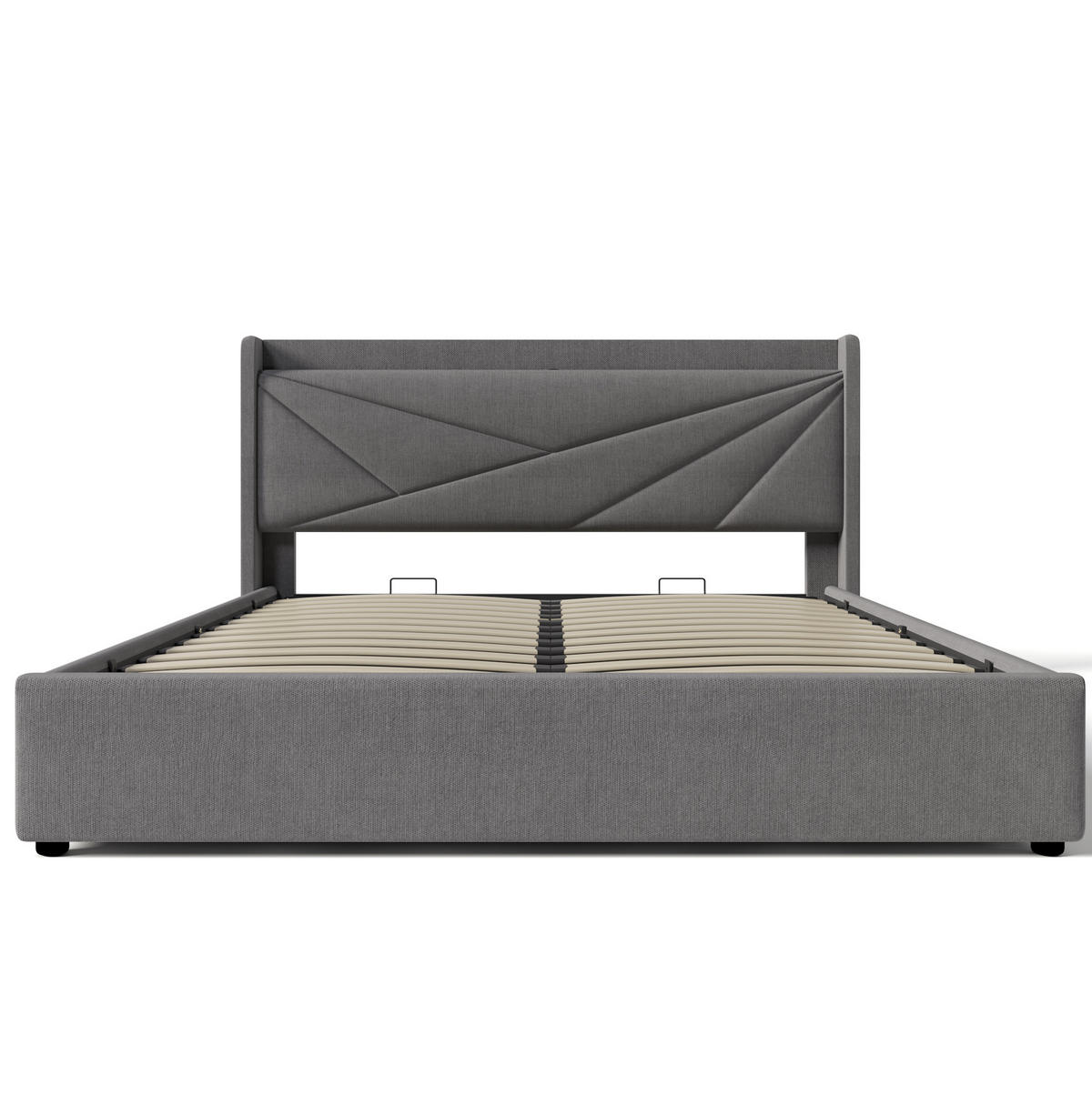 POLSTERBETT aus Baumwoll-Leinen 180x200 cm in Grau mit USB/Typ-C - Grau, Textil (180/200cm) - Modfu