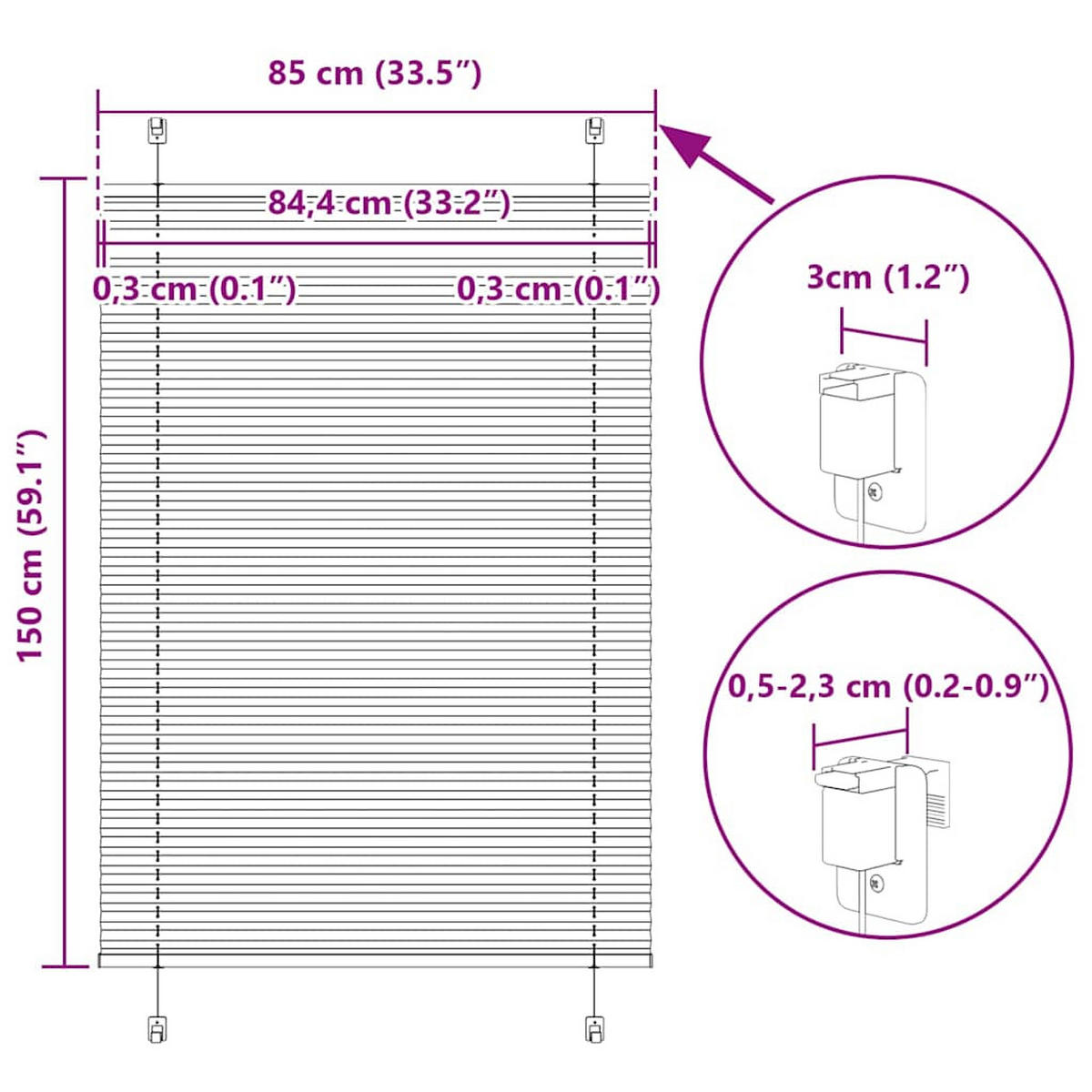 PLISSEE 85/150 cm Stoffbreite 84,4 cm aus Polyester Anthrazit - Anthrazit, Textil (85/150cm) - vidaXL