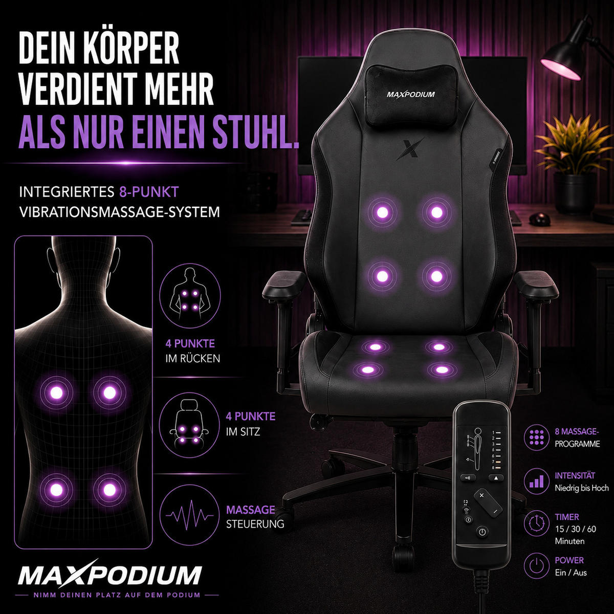 GAMING-BÜROSTUHL Heavy SMI Schwarz - Schwarz, Metall (55/137/49cm) - MaxPodium