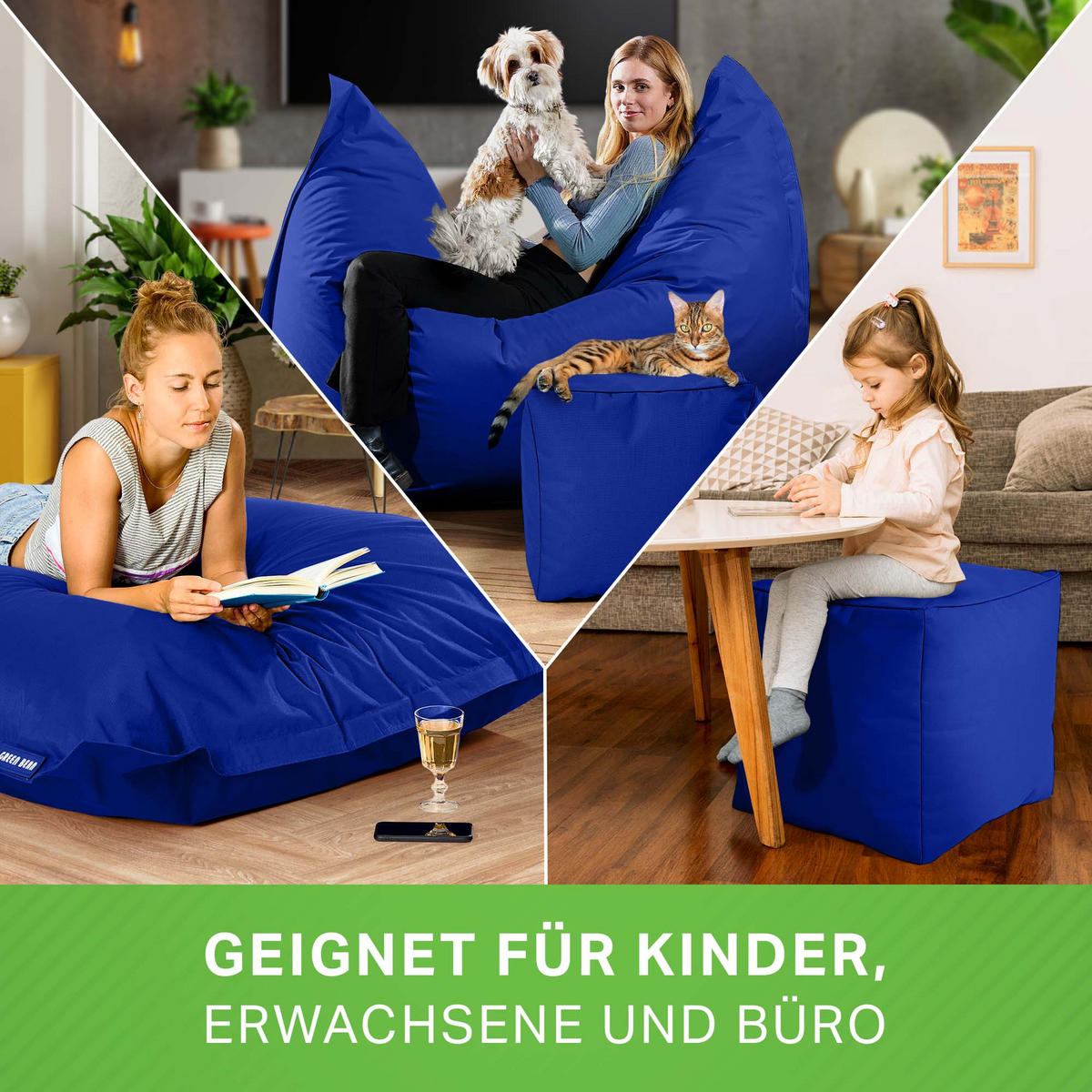 XXL-SITZSACK + Pouf 2er Set - 140x180cm - Blau, Textil (140/25/180cm) - Green Bean
