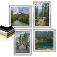 WANDBILDER 4er Set - 50x50 cm & 40x60 cm Silberner Rahmen - Berge, Seen, Wälder, Wege - Silberfarben, Kunststoff (50/50cm) - ArtPrintCave