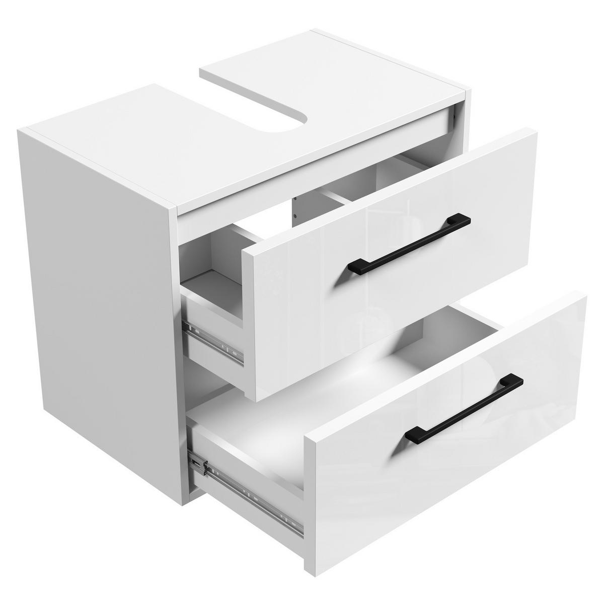 WASCHBECKENUNTERSCHRANK Florence 2 Schubladen Weiß Hochglanz - 60 x 35 x 47 cm - Weiß, Holz (60/50/35cm) - Badplaats