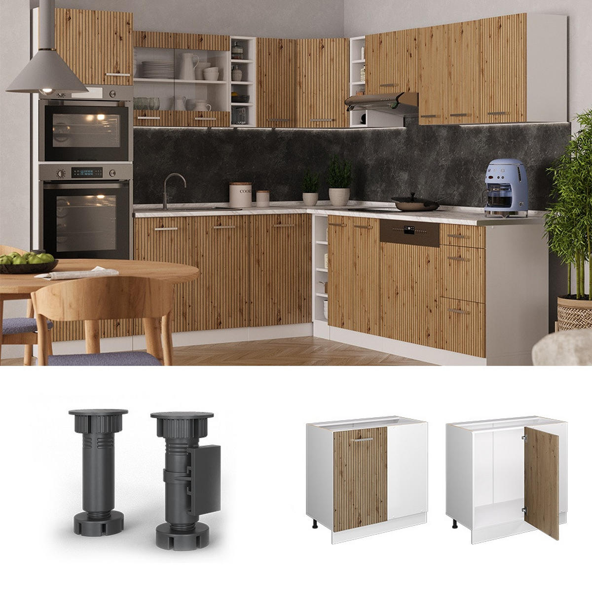 ECKUNTERSCHRANK R-Line Artisan-Eiche 86 cm ohne Arbeitsplatte - Weiß/Eiche Artisan, Holzwerkstoff (86/81.6/46cm) - Vicco