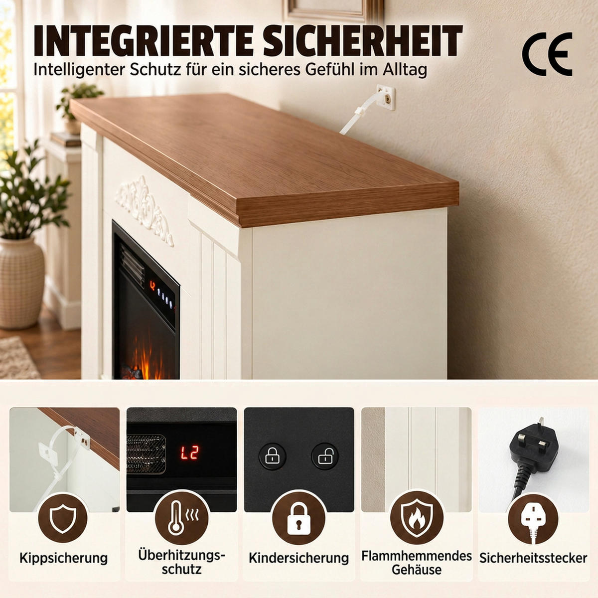 ELEKTROKAMIN Stahl Spanplatte Weiß - Weiß, Holzwerkstoff (26/110/115cm) - HOMCOM