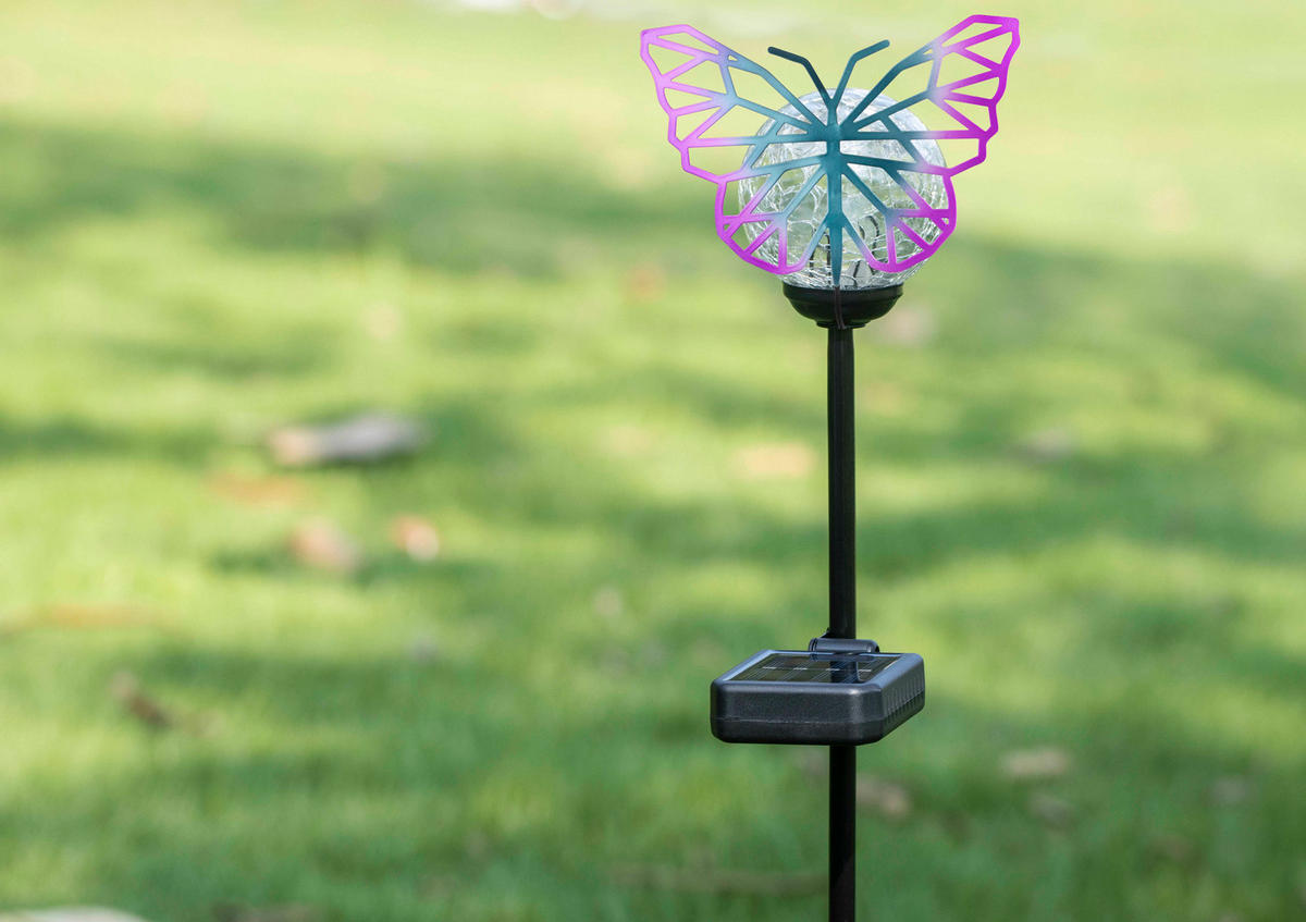 LED-SOLAR-GARTENSTÄBE - automatische Beleuchtung mit Bruchglas-Schmetterling für stimmungsvolles Licht im Außenbereich - Weiß, Kunststoff (12/18/80cm) - Northpoint