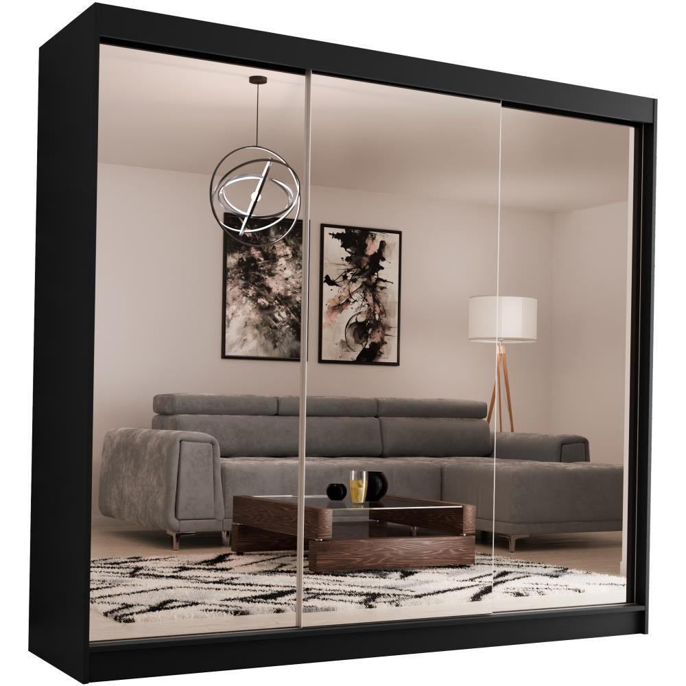 SCHWEBETÜRENSCHRANK Debra 240/216/61 schwarz mit Spiegel und Schubladen - Schwarz, Holzwerkstoff (240/216/61cm) - Beautysofa