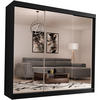 SCHWEBETÜRENSCHRANK Debra 240/216/61 schwarz mit Spiegel und Schubladen - Schwarz, Holzwerkstoff (240/216/61cm) - Beautysofa