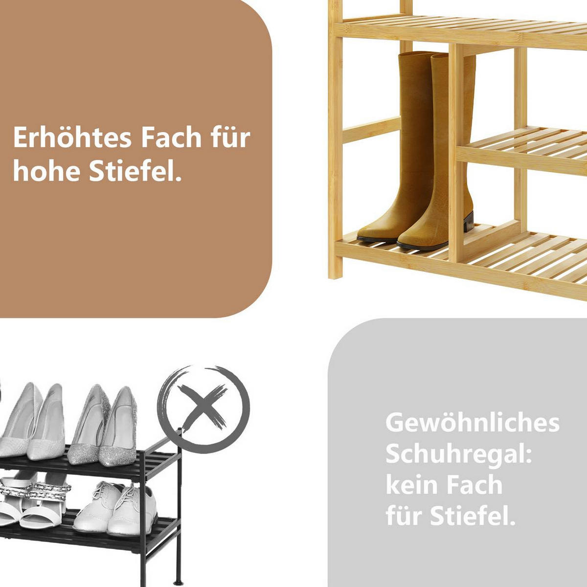 SCHUHREGAL mit 4 Ebenen, aus Bambus - Naturfarben, Naturmaterialien (68/68.5/26cm) - Woltu