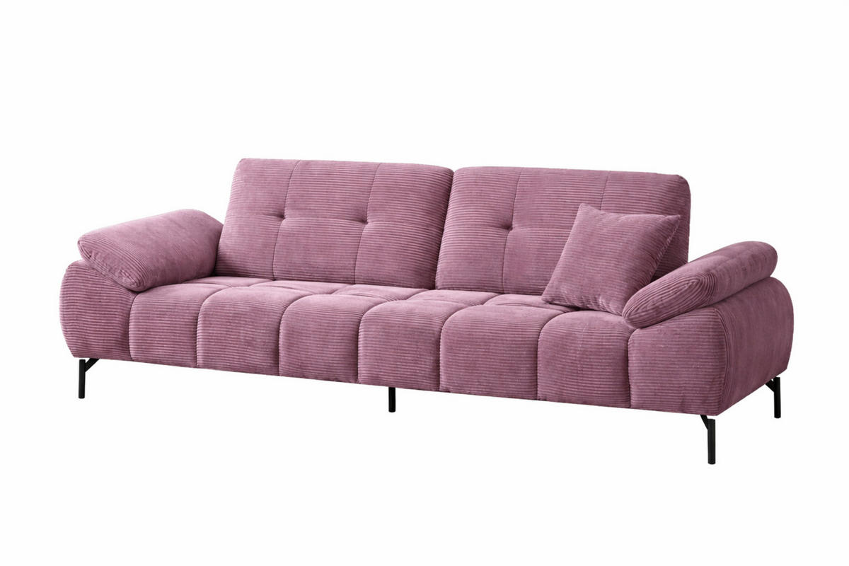 BIG Sofa Tiko Cord 245cm - Dunkelrosa/Schwarz, Holz/Metall (245/97/100cm) - Möbeldreams