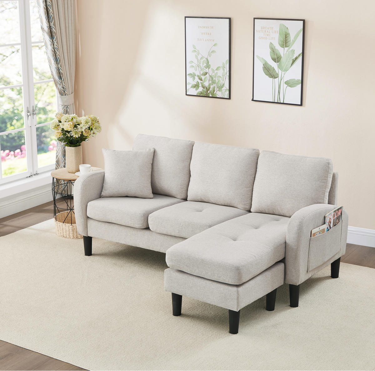 ECKSOFA 166/118/77 cm Beigegrau mit Chaiselongue - Greige, Textil (166/118cm) - Oxeza