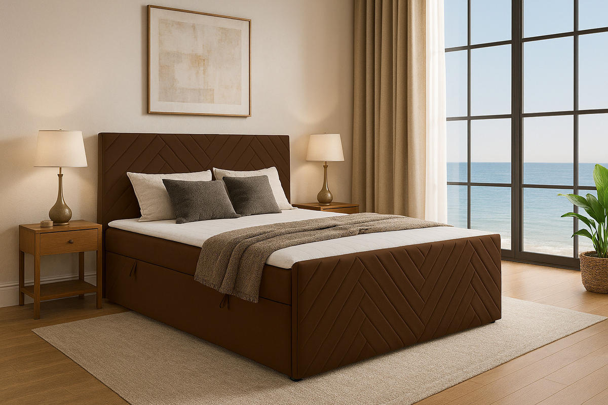 BOXSPRINGBETT NOVA mit Topper und Bettkasten, Braun, 200x200 cm - Braun, Textil (200/200cm) - KS Home Concept