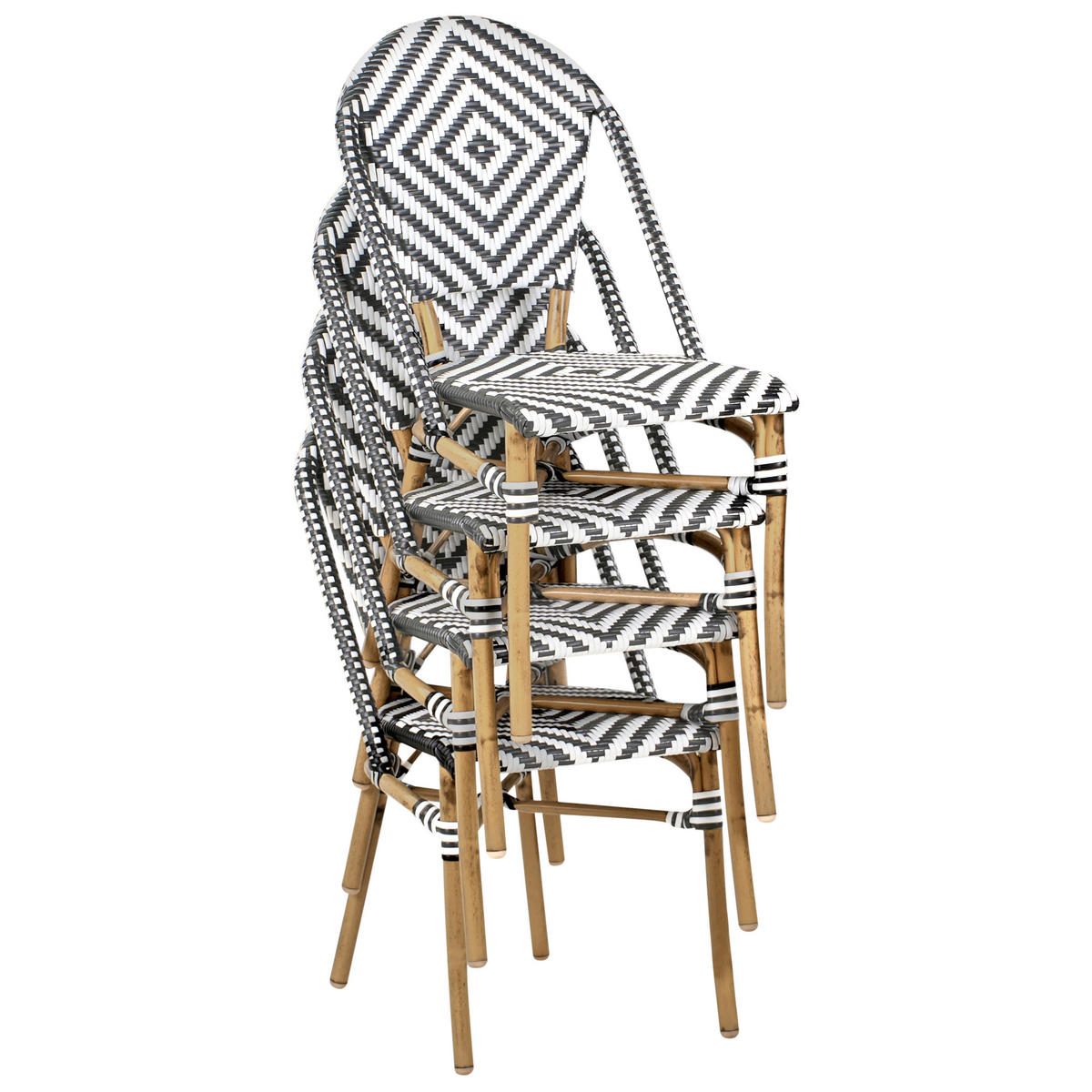STUHL 4er-Set PE Rattan schwarz/weiß Rifreddo - Schwarz/Weiß, Kunststoff (46/88/55cm) - Beliani