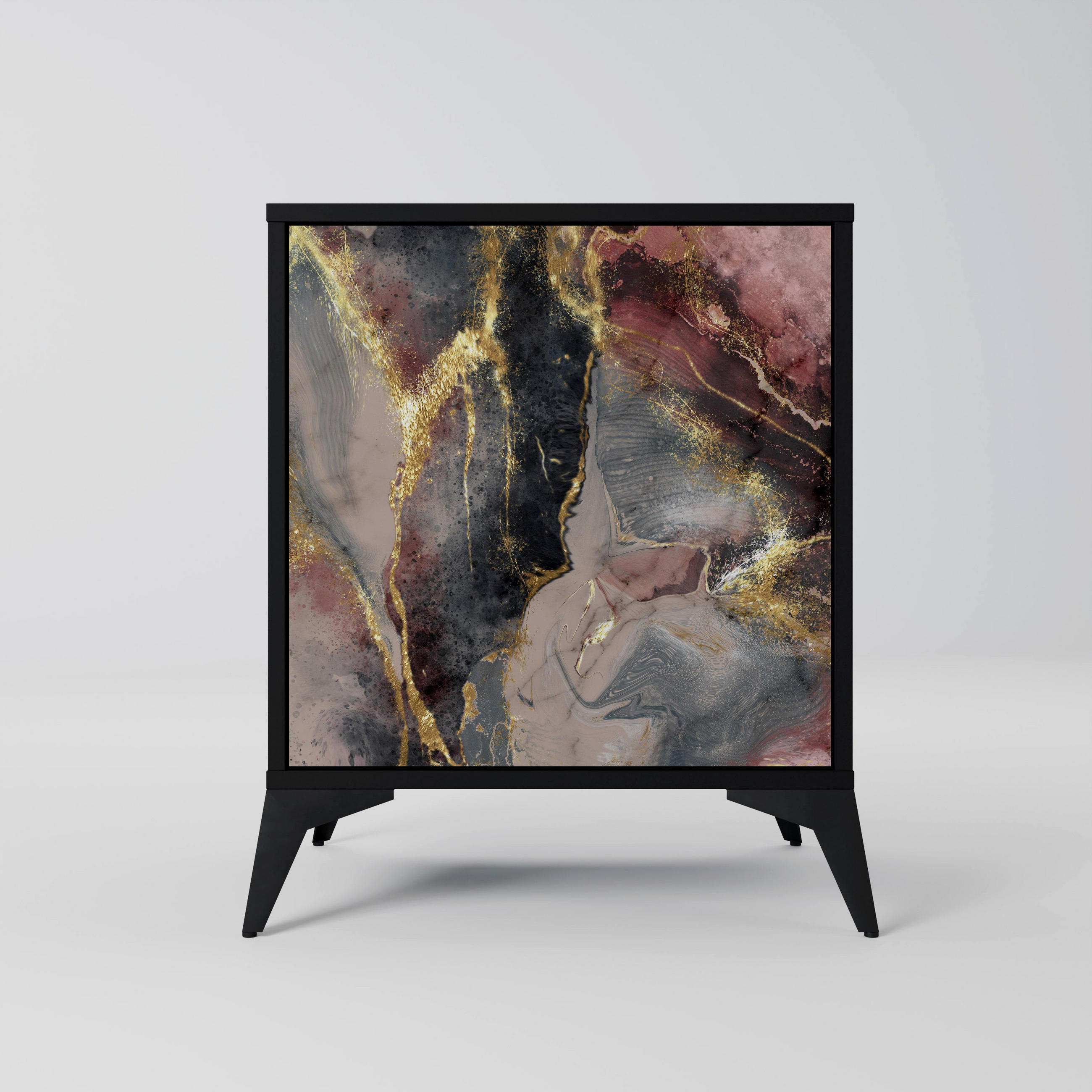 SIDEBOARD GOLDEN TIDES, Schwarz, 57,5x42x70,5 cm, Schwarze Metall-Sternfüße - Multicolor/Schwarz, Holzwerkstoff/Metall (57.5/70.5/42cm) - SpaceRebels