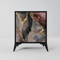 SIDEBOARD GOLDEN TIDES, Schwarz, 57,5x42x70,5 cm, Schwarze Metall-Sternfüße - Multicolor/Schwarz, Holzwerkstoff/Metall (57.5/70.5/42cm) - SpaceRebels