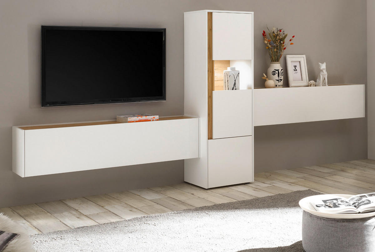 TV-LOWBOARD weiß, Eiche Wotan 150 cm, TV-Unterteil hängend - Eiche Wotan/Weiß, Holz/Holzwerkstoff (150/35/30cm) - Furn.Design