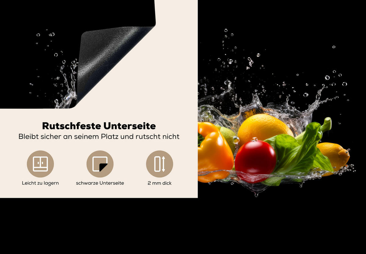 HERDABDECKPLATTE Paprika - Wasser - Gemüse - Schwarz 75x52 cm - Multicolor, Kunststoff (75/0.2/52cm) - MuchoWow