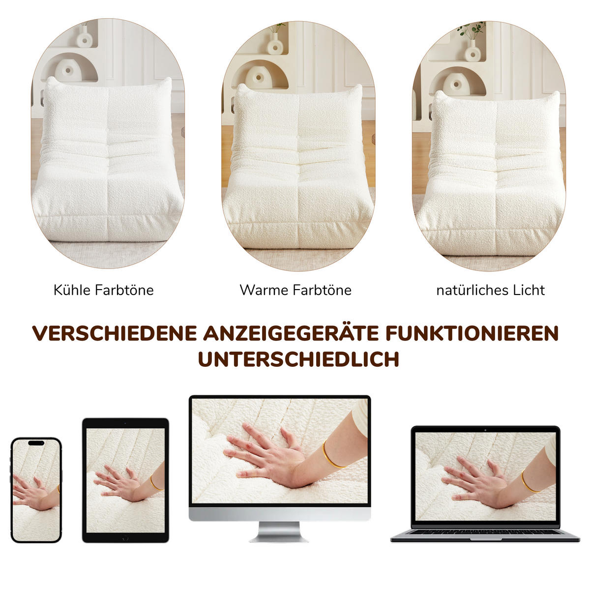 SITZSACK Ergonomischer aus Chenille & Memory-Schaum, Montagefrei - Beige, Textil (94/71/101cm) - Urban Meuble