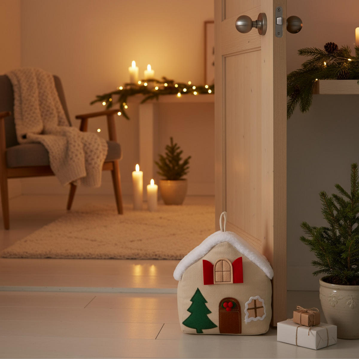 TÜRSTOPPER Haus des Weihnachtsmanns - Beige, Textil (13/20cm) - Home Styling Collection