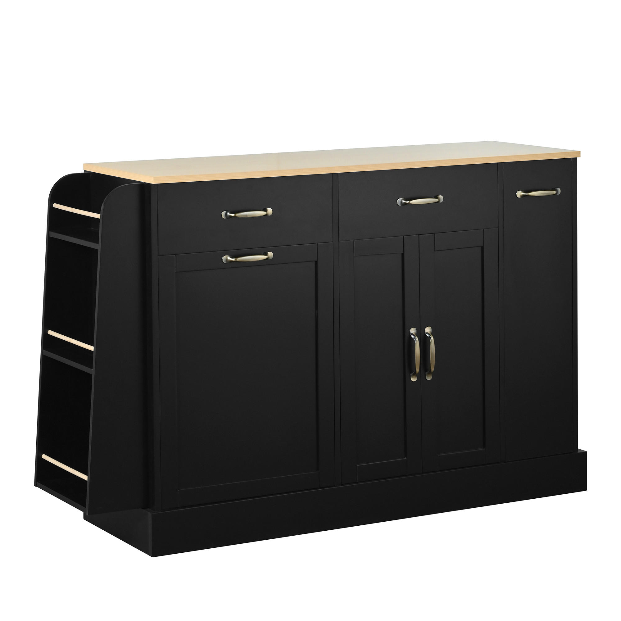 KÜCHENINSEL 133,5×40×86 cm aus MDF mit hellholzfarbener Platte & integriertem Mülleimerfach, schwarz - Schwarz, Holzwerkstoff (40/86/133.5cm) - Luhomfu